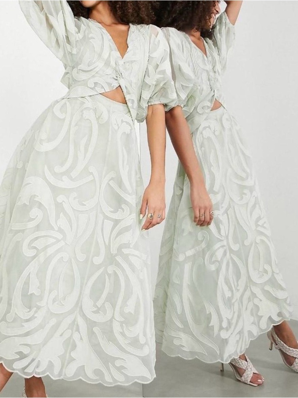 NWT ASOS EDITION embroidered organza midi dress in sage green